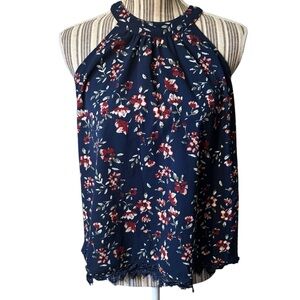 Elodie Blouse Small Navy Blue Red Pink Floral pattern Sleeveless Lace Trim Flowy